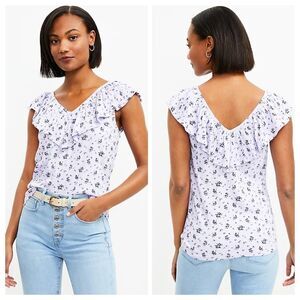 LOFT Purple Floral Top Ruffle Top Medium Petite Sleeveless